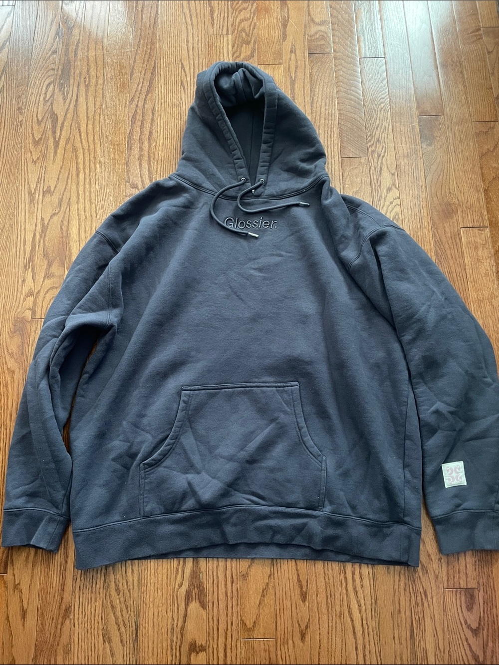 Glossier Logo Gray Hooded Sweatshirt Women’s Sz XXXL